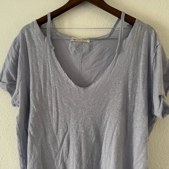 Free People Oversized Over U Tee NEW Medium Blue Moon Linen Blend Grunge Cropped - Picture 4 of 12